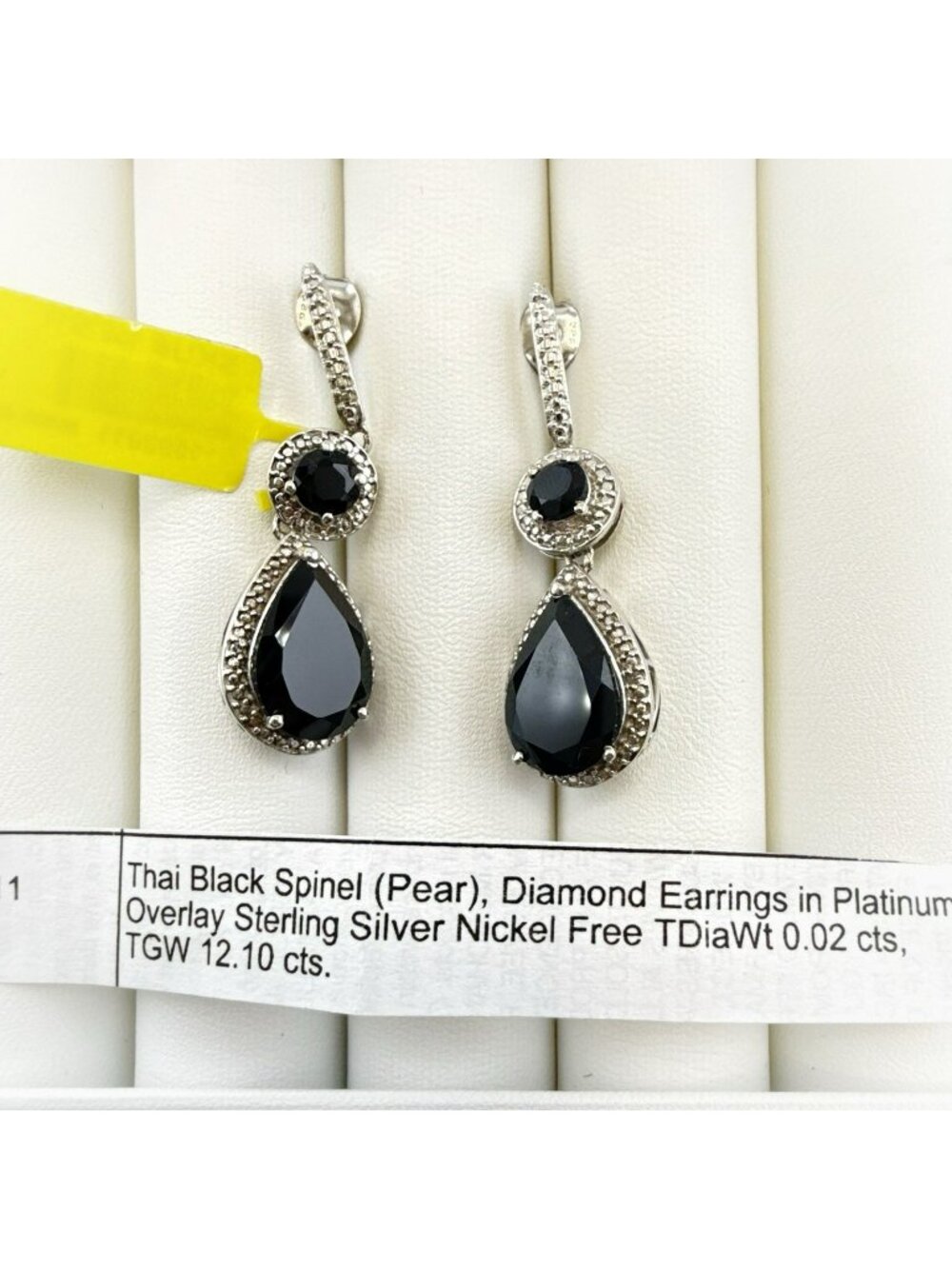 JTV Earrings Diamond Spinel Sterling Silver Drop Dangle Black 925 Gemstone